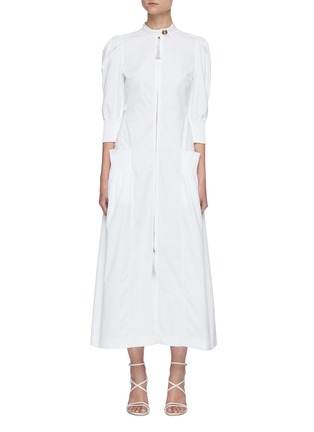 Main View - Click To Enlarge - GABRIELA HEARST - 'Signess' Puffed Sleeve Buttoned Collar Zip-up Shirt Dress