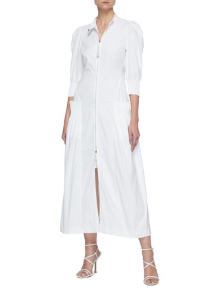 Figure View - Click To Enlarge - GABRIELA HEARST - 'Signess' Puffed Sleeve Buttoned Collar Zip-up Shirt Dress