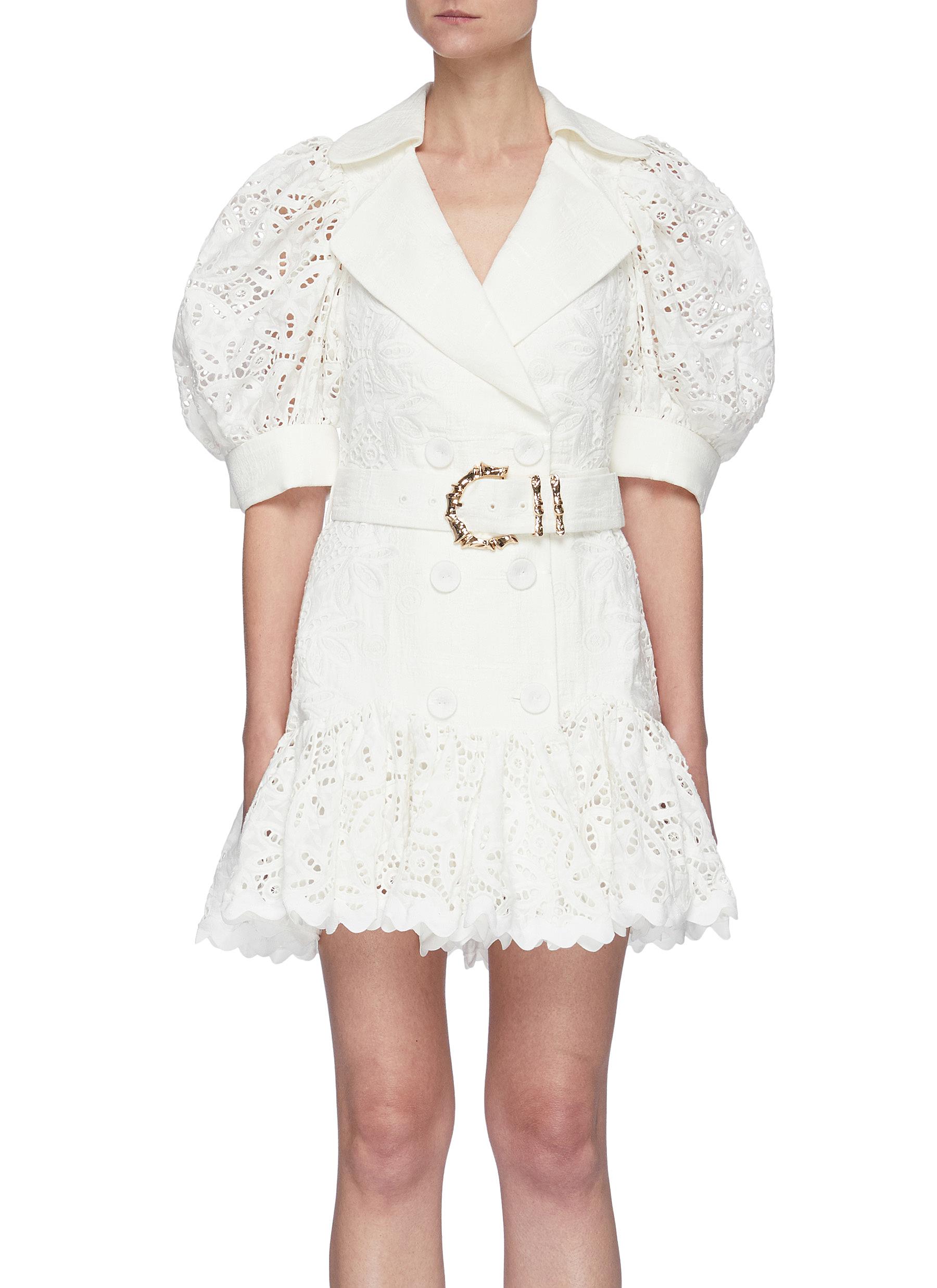 ACLER 'SIERRA' BELTED PUFFED SLEEVE FLORAL LACE MINI DRESS