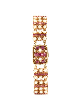 Main View - Click To Enlarge - LANE CRAWFORD VINTAGE WATCHES - Tiffany & Co. Ruby Pearl 14k Gold Bracelet Watch