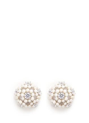Main View - Click To Enlarge - CZ BY KENNETH JAY LANE - Cubic zirconia and faux pearl clip-on earrings
