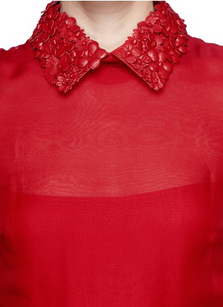 Detail View - Click To Enlarge - VALENTINO GARAVANI - Detachable floral leather collar silk chiffon dress