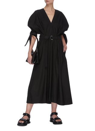 Figure View - Click To Enlarge - 3.1 PHILLIP LIM - Belted V-neck Bubble Sleeves Midi Dress