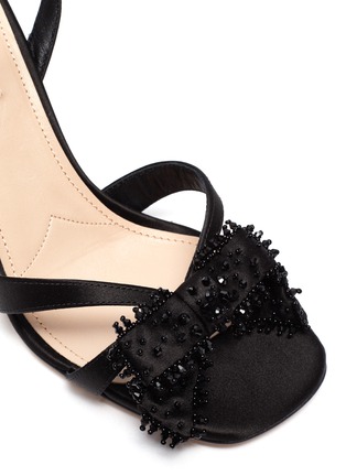 Detail View - Click To Enlarge - MIU MIU - Beaded bow satin heeled sandals