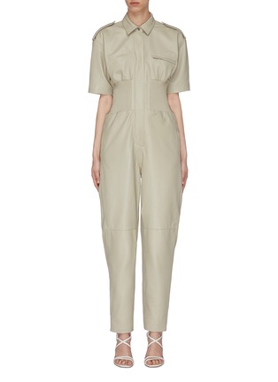 Main View - Click To Enlarge - REMAIN - 'Marianne' Pleated Side Panel Leather Jumpsuit