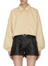 Main View - Click To Enlarge - REMAIN - 'Lita' Drawcord Hem Bishop Sleeves Crop Leather Jacket