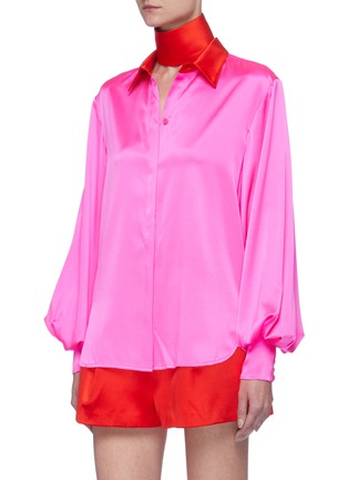 Detail View - Click To Enlarge - ALEX PERRY - 'Sutton' Balloon Sleeve Contrast Collar Satin Shirt