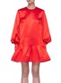Main View - Click To Enlarge - ALEX PERRY - 'Carrigan' Balloon Sleeve Ruffle Hem Satin Mini Dress