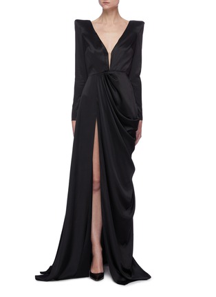 Main View - Click To Enlarge - ALEX PERRY - 'Bentley' V-neck Drape Satin Gown