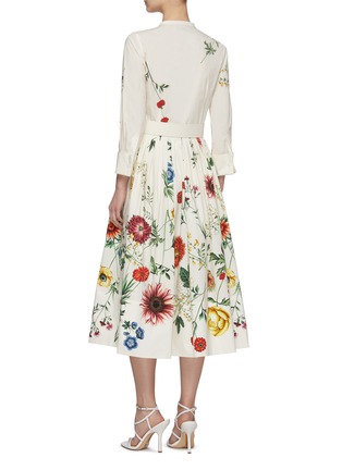 Back View - Click To Enlarge - OSCAR DE LA RENTA - Floral print belted A-line midi dress