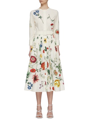 Main View - Click To Enlarge - OSCAR DE LA RENTA - Floral print belted A-line midi dress