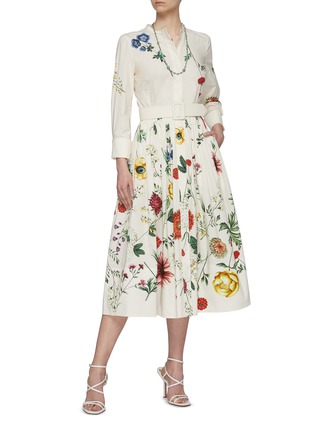 Figure View - Click To Enlarge - OSCAR DE LA RENTA - Floral print belted A-line midi dress