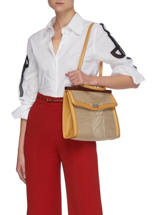 Front View - Click To Enlarge - RODO - Paris' Wooden Bar Straw Mesh Handle Bag