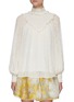 Main View - Click To Enlarge - ZIMMERMANN - Smocked Yoke Ruffle Mock neck Silk Blouse