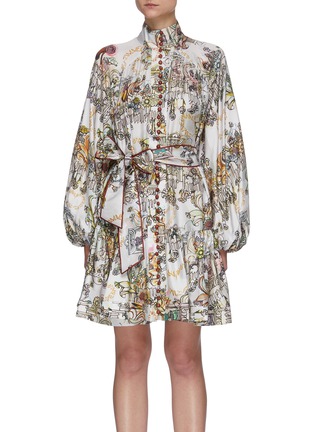 Main View - Click To Enlarge - ZIMMERMANN - Lantern Sleeve Graphic Print Silk Twill Mini Dress