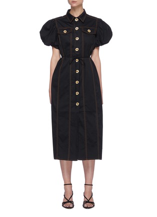 Main View - Click To Enlarge - C/MEO COLLECTIVE - 'Candor' Puff Sleeve Belted Cotton Midi Shirt Dress