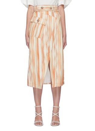 Main View - Click To Enlarge - C/MEO COLLECTIVE - 'Worlds Collide' Belted Chevron Stripe Patch Pocket Skirt
