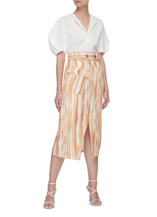 Figure View - Click To Enlarge - C/MEO COLLECTIVE - 'Worlds Collide' Belted Chevron Stripe Patch Pocket Skirt