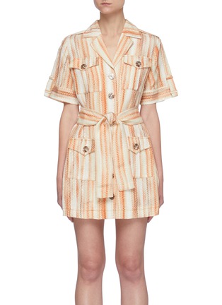 Main View - Click To Enlarge - C/MEO COLLECTIVE - 'Worlds Collide' Belted Chevron Stripe Patch Pocket Shirt Dress