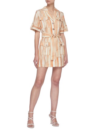 Figure View - Click To Enlarge - C/MEO COLLECTIVE - 'Worlds Collide' Belted Chevron Stripe Patch Pocket Shirt Dress