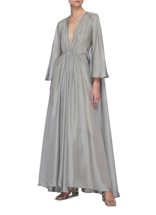 Figure View - Click To Enlarge - KALITA - 'Clemence' V Back Slit Ruched Front Silk Maxi Dress