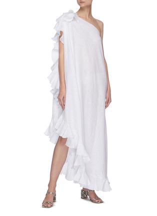 Figure View - Click To Enlarge - KALITA - 'Lotus' One-shoulder Ruffled Trim Linen Maxi Dress