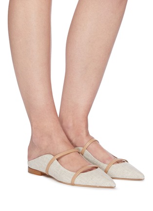Figure View - Click To Enlarge - MALONE SOULIERS - Maureen' Double Thin Leather Strap Linen Mules