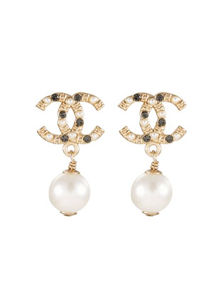 Main View - Click To Enlarge - LANE CRAWFORD VINTAGE ACCESSORIES - Chanel crystal embellished pearl drop earrings