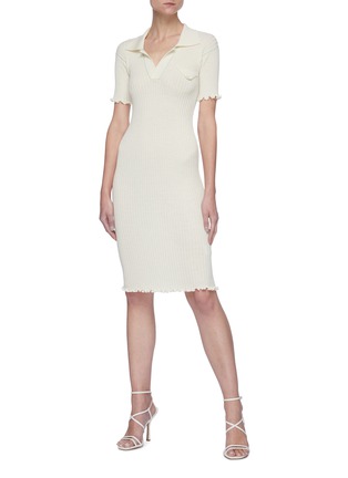 Figure View - Click To Enlarge - BOTTEGA VENETA - Three quarter sleeve rib knit bodycon dress