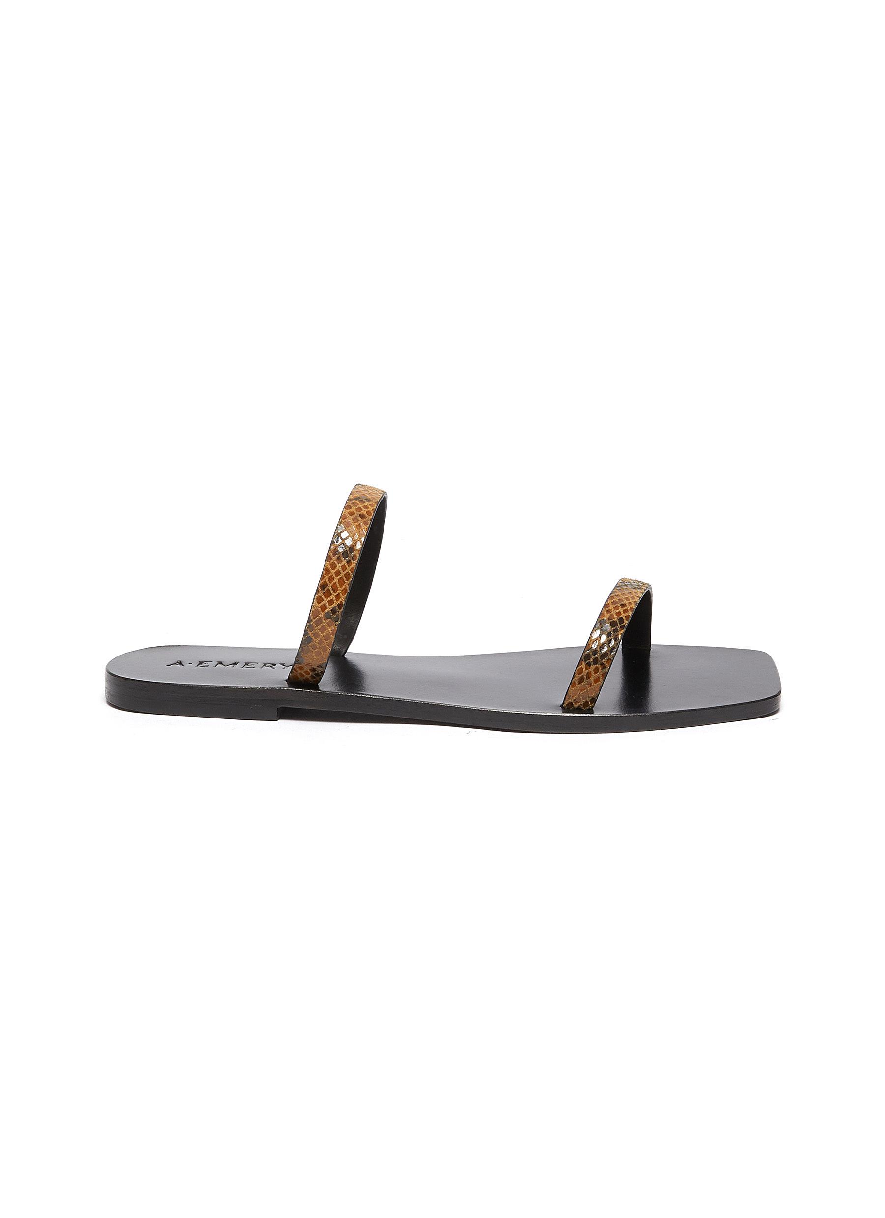A.emery Lola' Double Strap Snake-embossed Leather Flat Sandals In Brown