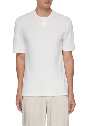 Main View - Click To Enlarge - BOTTEGA VENETA - Single Button Front Cotton Blend Towelling T-shirt