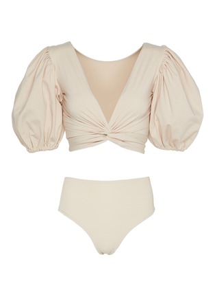 Main View - Click To Enlarge - MAYGEL CORONEL - Gallega' puff sleeve front twist bikini set