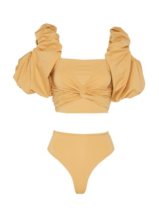 Main View - Click To Enlarge - MAYGEL CORONEL - 'Juana' puff sleeve front twist bikini set