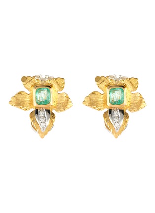 Main View - Click To Enlarge - LANE CRAWFORD VINTAGE JEWELLERY - Diamond emerald 18k gold earrings