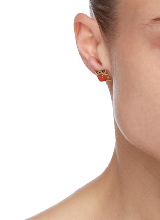 Figure View - Click To Enlarge - LANE CRAWFORD VINTAGE JEWELLERY - Mediterranean coral 18k gold stud earrings