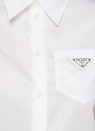  - PRADA - Logo Plaque Point Collar Nylon Contrast Panel Cotton Shirt