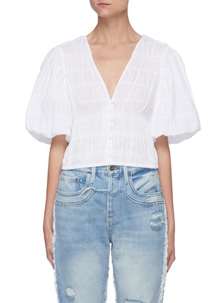 Main View - Click To Enlarge - FRAME - 'Julianne' tiered plissé puff sleeve top