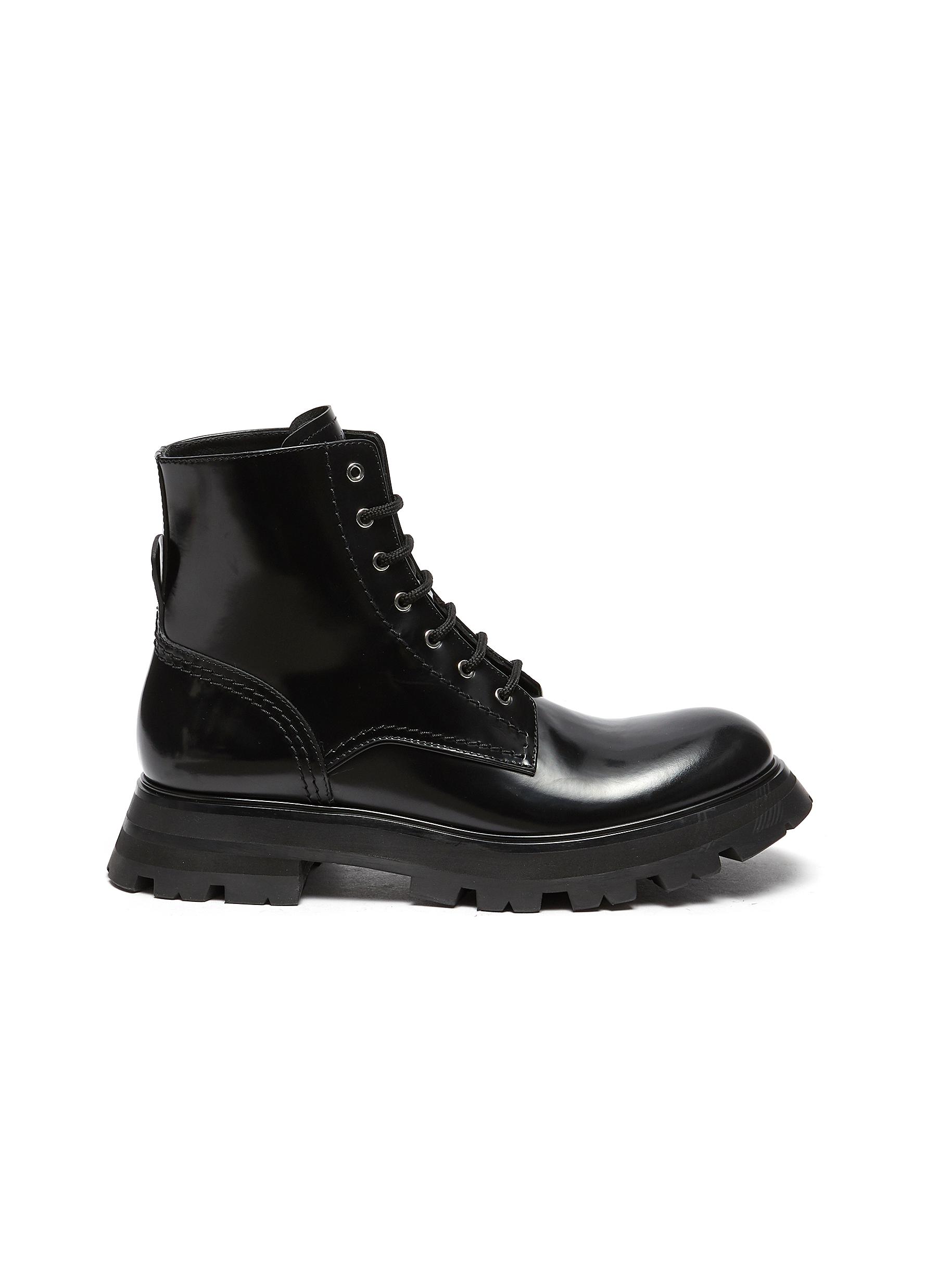 ALEXANDER MCQUEEN 'WONDER' CURVED TOE TREAD SOLE LEATHER LACE-UP BOOTS