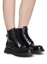 Figure View - Click To Enlarge - ALEXANDER MCQUEEN - 'Wonder' Curved Toe Tread Sole Leather Lace-up Boots