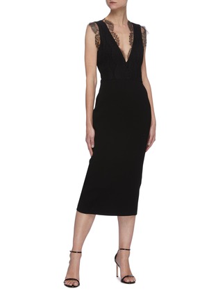 Figure View - Click To Enlarge - VICTORIA BECKHAM - Lace Detail V-neck Sleeveless Midi Dress