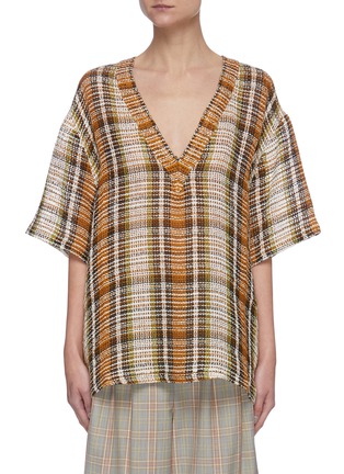 Main View - Click To Enlarge - VICTORIA BECKHAM - V-neck Check Oversize Blouse