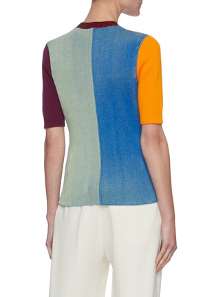 Back View - Click To Enlarge - VICTORIA BECKHAM - Colourblock Cotton Blend Short Sleeve Top
