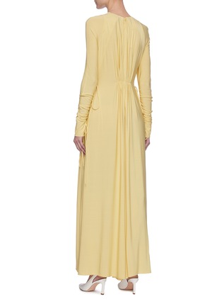 Back View - Click To Enlarge - VICTORIA BECKHAM - Keyhole Detail Long Sleeve Pleated Maxi Dress