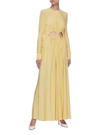 Figure View - Click To Enlarge - VICTORIA BECKHAM - Keyhole Detail Long Sleeve Pleated Maxi Dress
