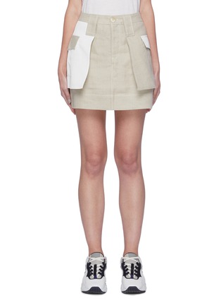 Main View - Click To Enlarge - GANNI - Colourblock Patch Pocket Linen Mini Skirt