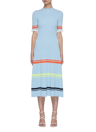 Main View - Click To Enlarge - VICTORIA, VICTORIA BECKHAM - Contrast Double Stripe Rib Knit Midi Skirt