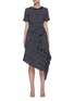 Main View - Click To Enlarge Main View - Click To Enlarge - OSCAR DE LA RENTA - Belted Asymmetric Drape Hem Check Tweed Dress