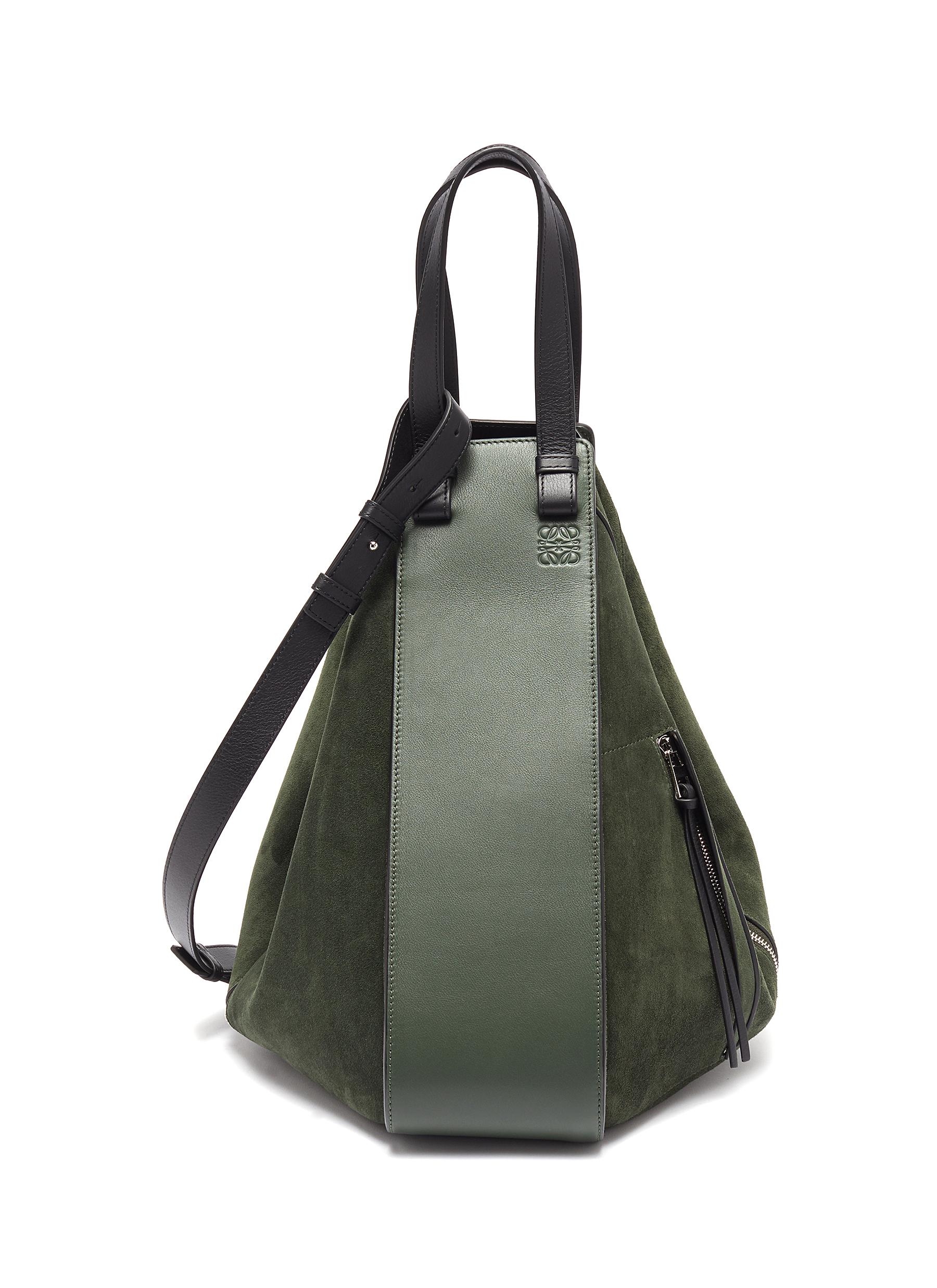Loewe Hammock Small Leather And Suede Shoulder Bag In Dark Green 