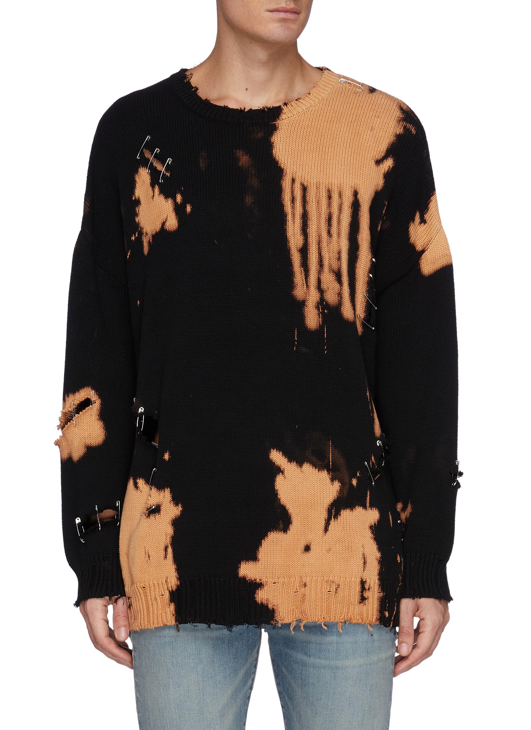 R13 Bleached Distressed Oversized Sweater In Black ModeSens