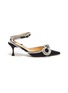 MACH & MACH - Double crystal bow satin heeled sandals
